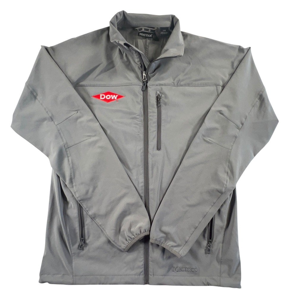 Marmot M3 Softshell Jacket Mens Large Grey Dow Logo Full Zip Windbreaker Coat